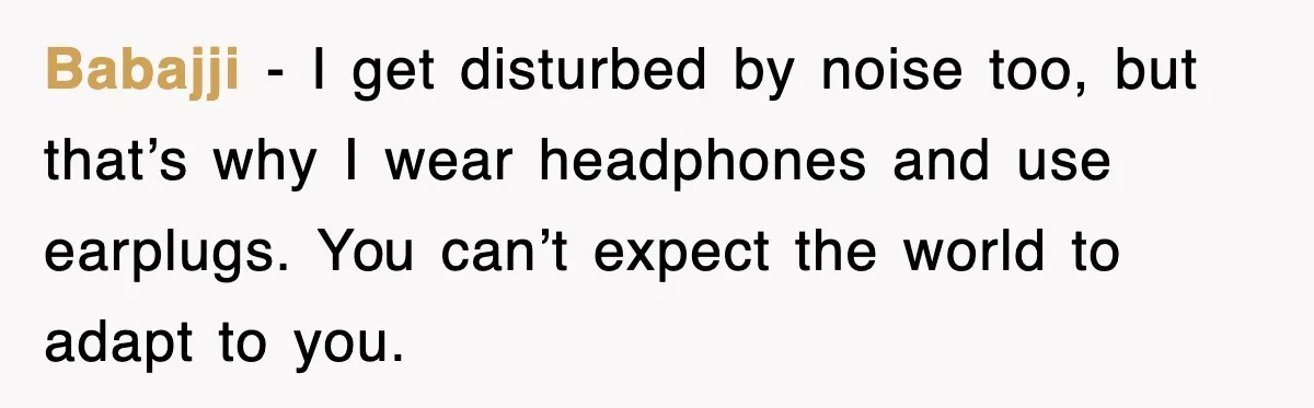 Babajji - I get disturbed by noise too, but that’s why I wear headphones and use earplugs. You can’t expect the world to adapt to you.