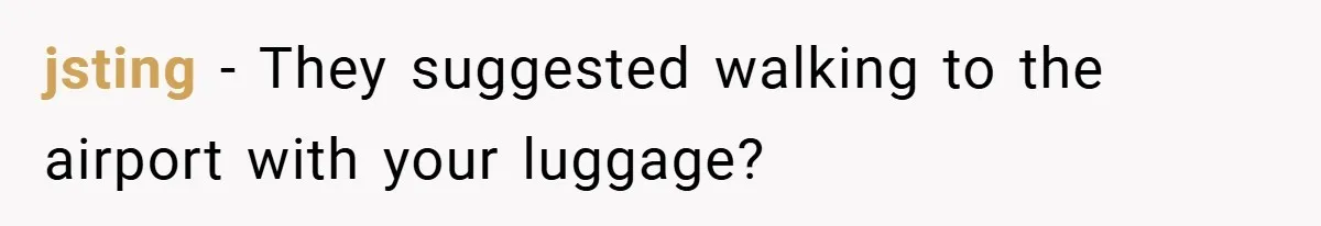 jsting − They suggested walking to the airport with your luggage?