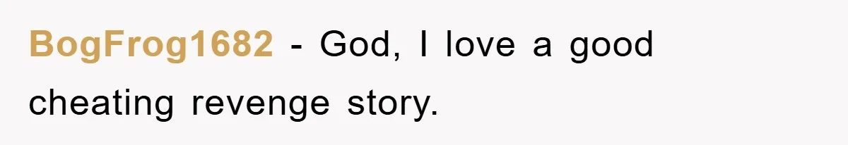 BogFrog1682 − God, I love a good cheating revenge story.