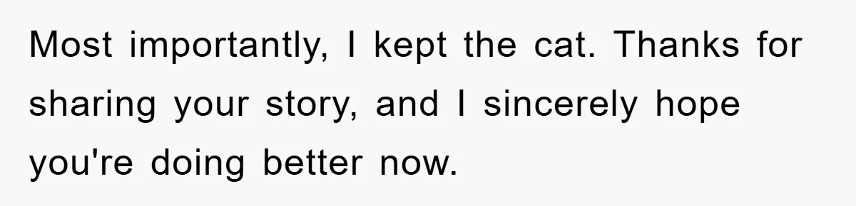Most importantly, I kept the cat. Thanks for sharing your story, and I sincerely hope you're doing better now.