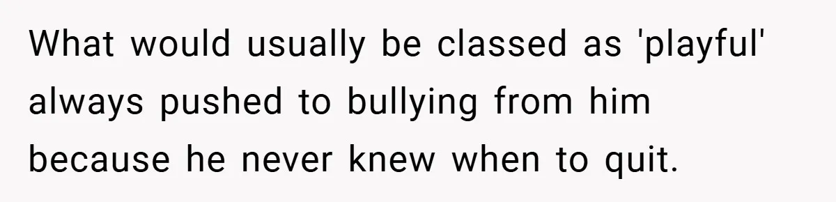 What would usually be classed as 'playful' always pushed to bullying from him because he never knew when to quit.