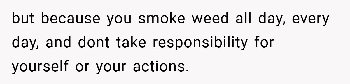 but because you smoke weed all day, every day, and dont take responsibility for yourself or your actions.