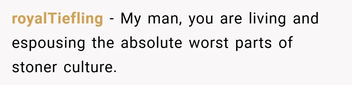 royalTiefling − My man, you are living and espousing the absolute worst parts of stoner culture.