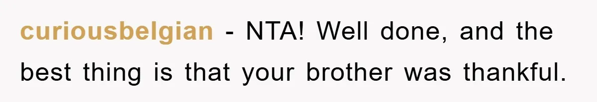 curiousbelgian − NTA! Well done, and the best thing is that your brother was thankful.