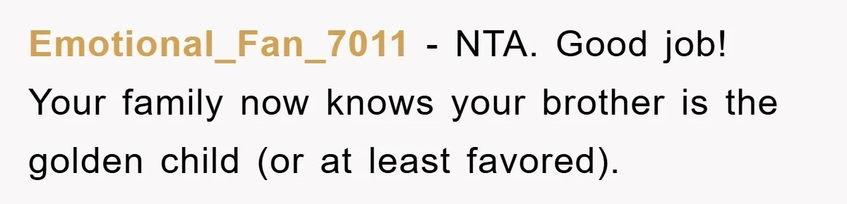 Emotional_Fan_7011 − NTA. Good job! Your family now knows your brother is the golden child (or at least favored).