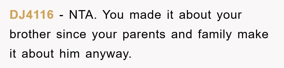 DJ4116 − NTA. You made it about your brother since your parents and family make it about him anyway.