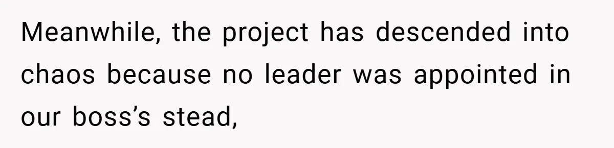 Meanwhile, the project has descended into chaos because no leader was appointed in our boss’s stead,