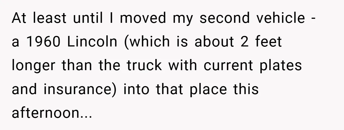 At least until I moved my second vehicle - a 1960 Lincoln (which is about 2 feet longer than the truck with current plates and insurance) into that place this...