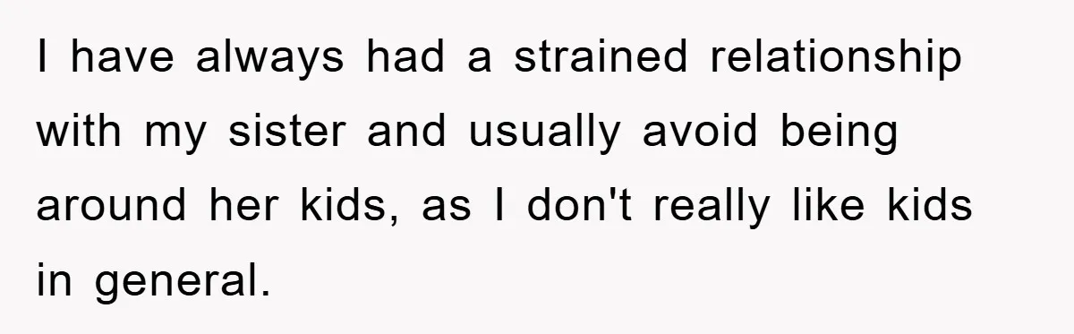 I have always had a strained relationship with my sister and usually avoid being around her kids, as I don't really like kids in general.