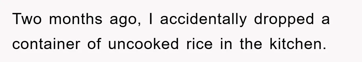 Two months ago, I accidentally dropped a container of uncooked rice in the kitchen.