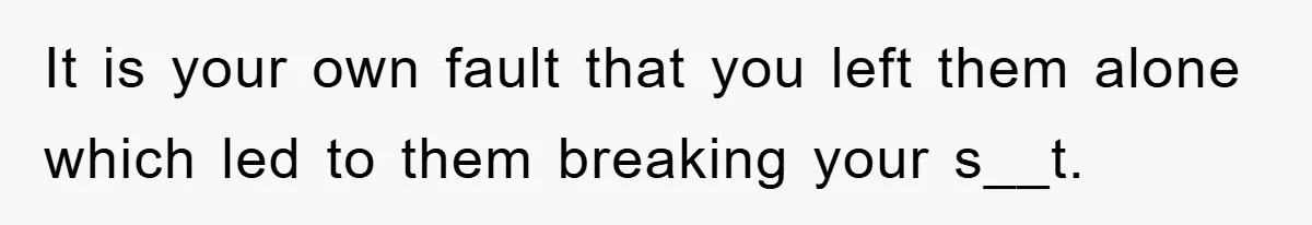 It is your own fault that you left them alone which led to them breaking your s__t.