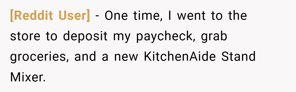 [Reddit User] − One time, I went to the store to deposit my paycheck, grab groceries, and a new KitchenAide Stand Mixer.