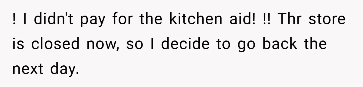 ! I didn't pay for the kitchen aid! !! Thr store is closed now, so I decide to go back the next day.