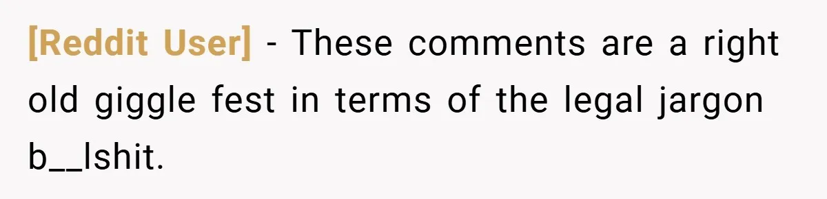 [Reddit User] − These comments are a right old giggle fest in terms of the legal jargon b__lshit.