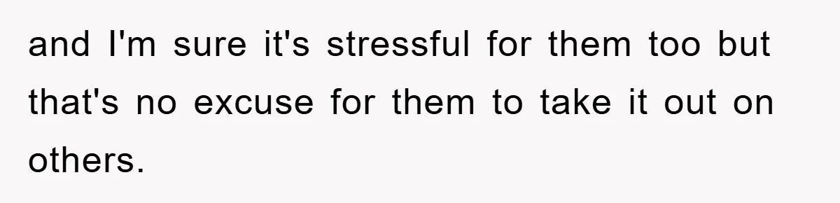 and I'm sure it's stressful for them too but that's no excuse for them to take it out on others.