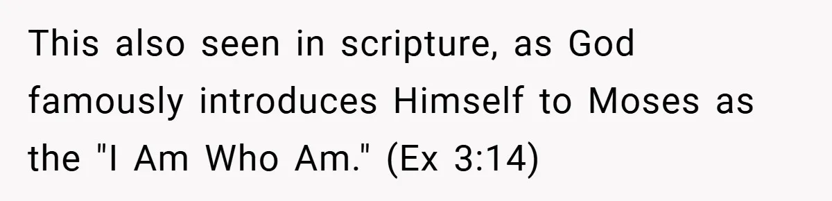 This also seen in scripture, as God famously introduces Himself to Moses as the "I Am Who Am." (Ex 3:14)