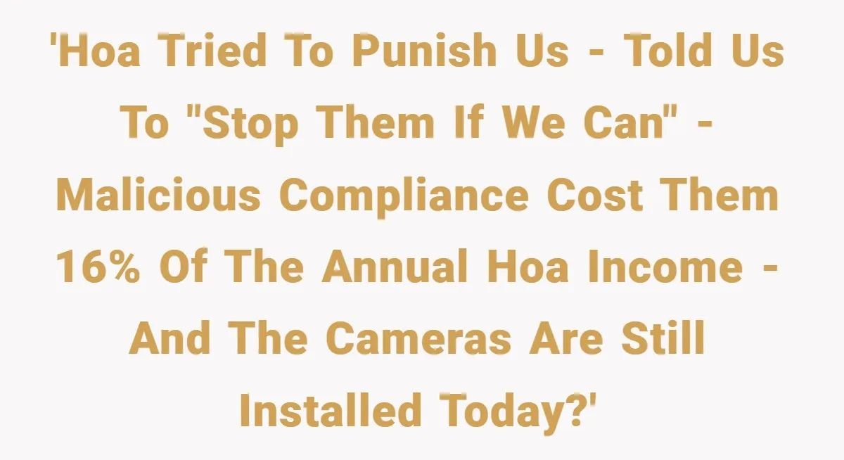 'HOA tried to punish us - Told us to "Stop them if we can" - Malicious compliance cost them 16% of the annual HOA income - And the cameras are...