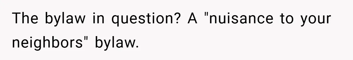 The bylaw in question? A "nuisance to your neighbors" bylaw.