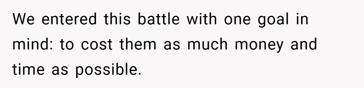 We entered this battle with one goal in mind: to cost them as much money and time as possible.