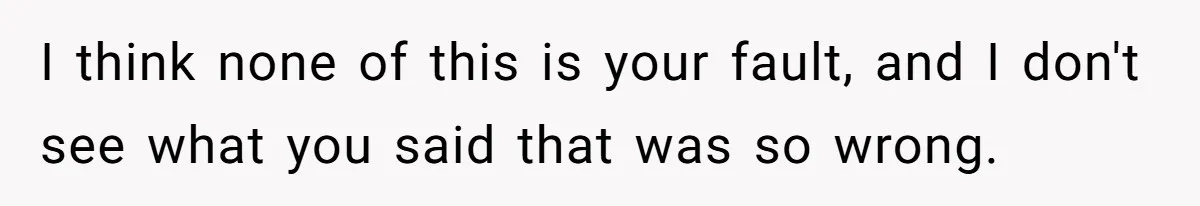 I think none of this is your fault, and I don't see what you said that was so wrong.