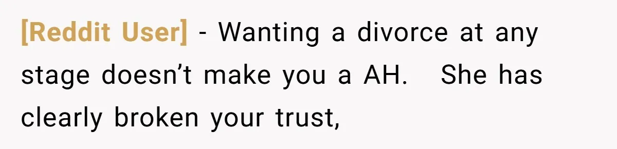 [Reddit User] − Wanting a divorce at any stage doesn’t make you a AH.   She has clearly broken your trust,