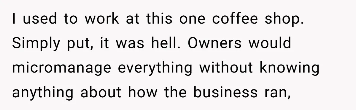 I used to work at this one coffee shop. Simply put, it was hell. Owners would micromanage everything without knowing anything about how the business ran,