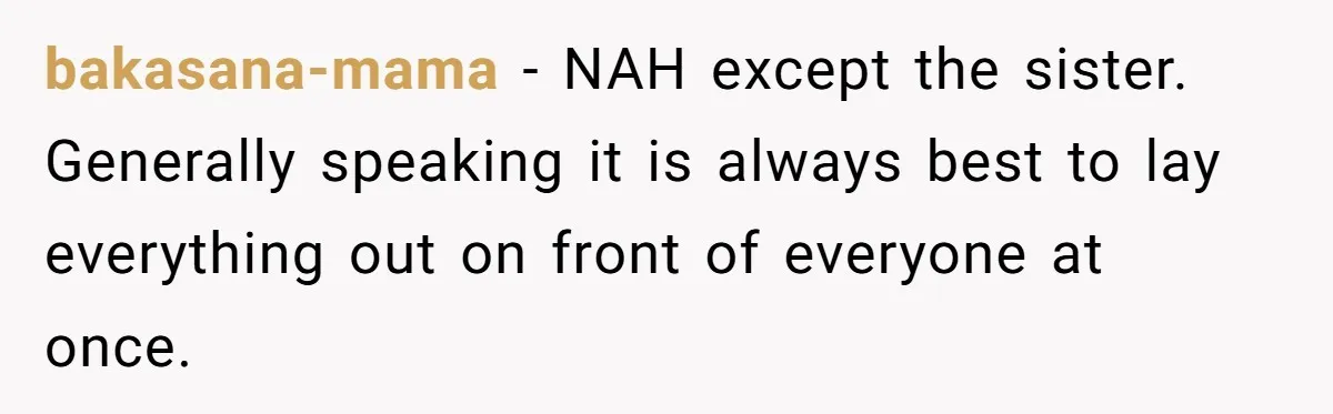 bakasana-mama − NAH except the sister. Generally speaking it is always best to lay everything out on front of everyone at once.