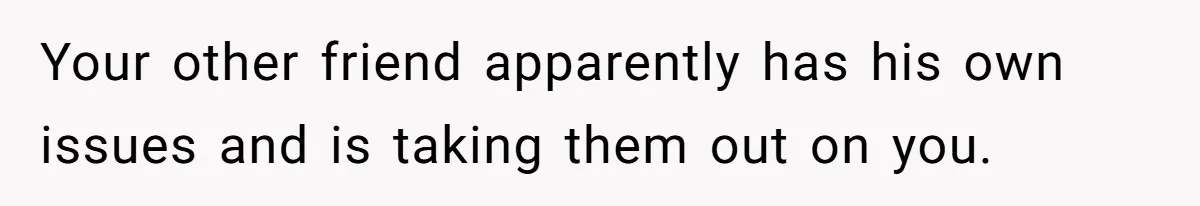 Your other friend apparently has his own issues and is taking them out on you.