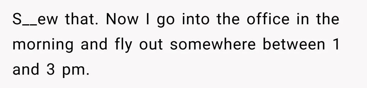 S__ew that. Now I go into the office in the morning and fly out somewhere between 1 and 3 pm.