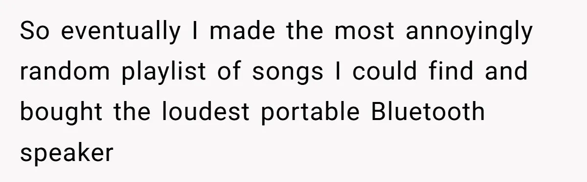So eventually I made the most annoyingly random playlist of songs I could find and bought the loudest portable Bluetooth speaker