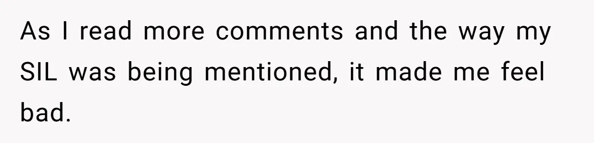 As I read more comments and the way my SIL was being mentioned, it made me feel bad.
