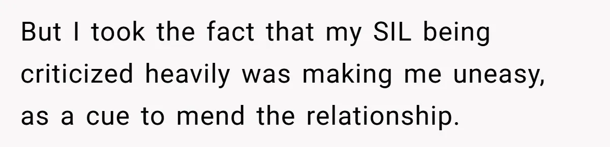 But I took the fact that my SIL being criticized heavily was making me uneasy, as a cue to mend the relationship.
