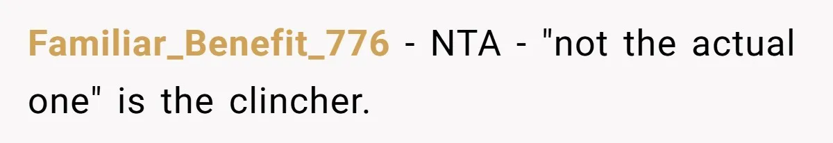 Familiar_Benefit_776 − NTA - "not the actual one" is the clincher.