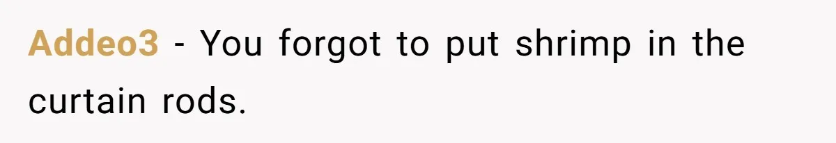 Addeo3 − You forgot to put shrimp in the curtain rods.