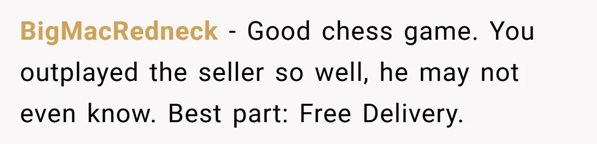BigMacRedneck - Good chess game. You outplayed the seller so well, he may not even know. Best part: Free Delivery.