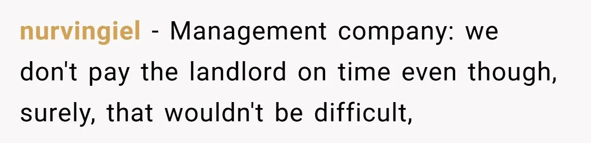 nurvingiel - Management company: we don't pay the landlord on time even though, surely, that wouldn't be difficult,