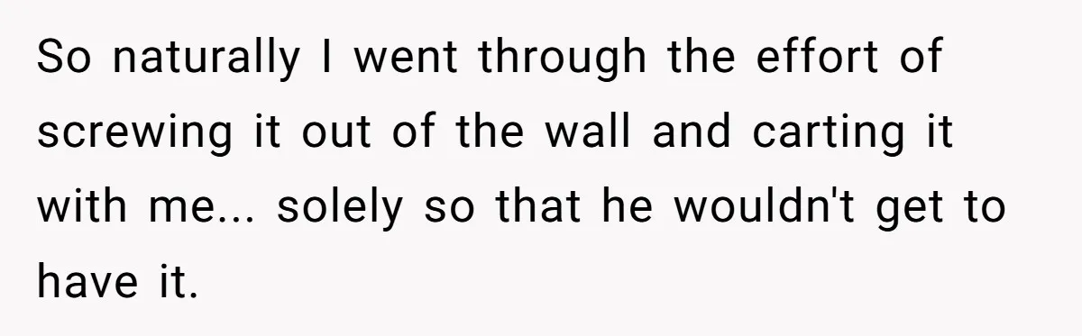 So naturally I went through the effort of screwing it out of the wall and carting it with me... solely so that he wouldn't get to have it.