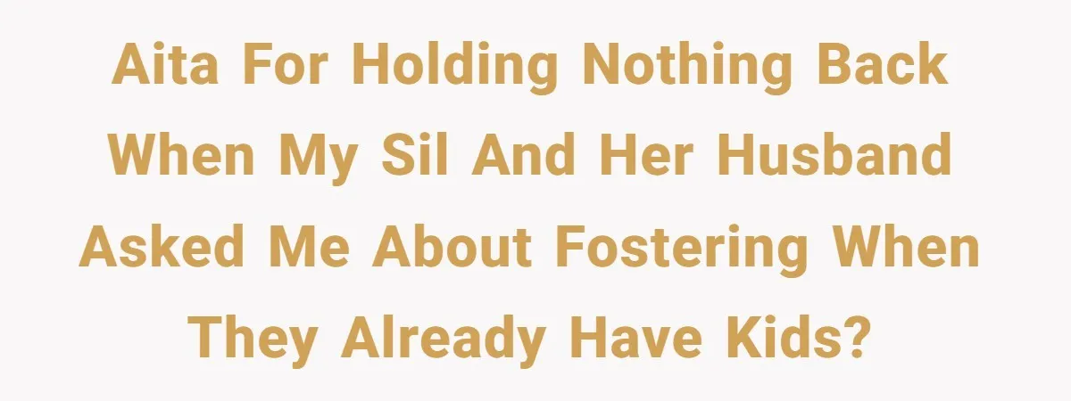 AITA for holding nothing back when my SIL and her husband asked me about fostering when they already have kids?