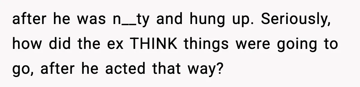 after he was n__ty and hung up. Seriously, how did the ex THINK things were going to go, after he acted that way?
