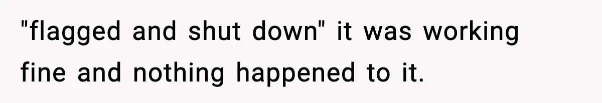 "flagged and shut down" it was working fine and nothing happened to it.