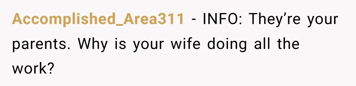 Accomplished_Area311 - INFO: They’re your parents. Why is your wife doing all the work?