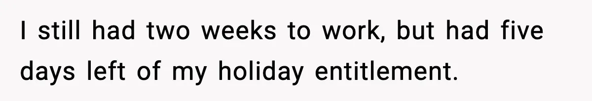 Manager Says “You’ll Never Get 80K Anywhere Else,” Analyst Proves Him Wrong With A 92K Offer In Three Days I still had two weeks to work, but had five days left of my holiday entitlement.