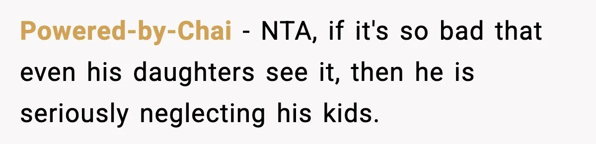 Powered-by-Chai − NTA, if it's so bad that even his daughters see it, then he is seriously neglecting his kids.