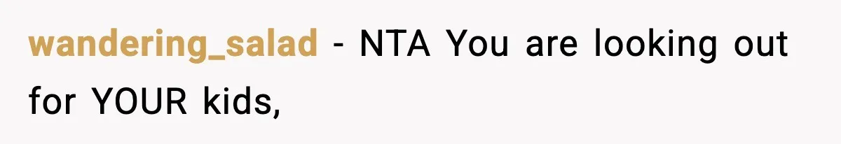wandering_salad − NTA You are looking out for YOUR kids,