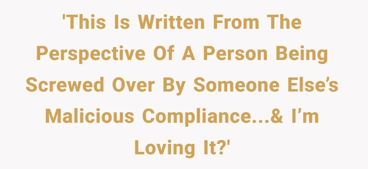 'This is written from the perspective of a person being screwed over by someone else’s malicious compliance...& I’m loving it?'