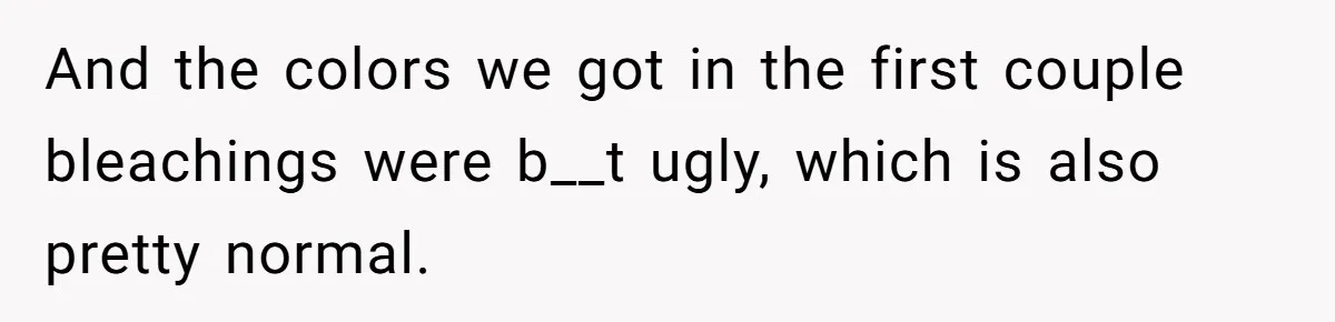 And the colors we got in the first couple bleachings were b__t ugly, which is also pretty normal.