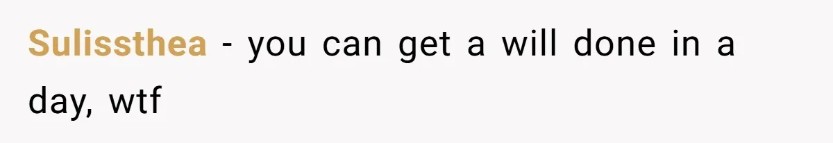 Sulissthea − you can get a will done in a day, wtf