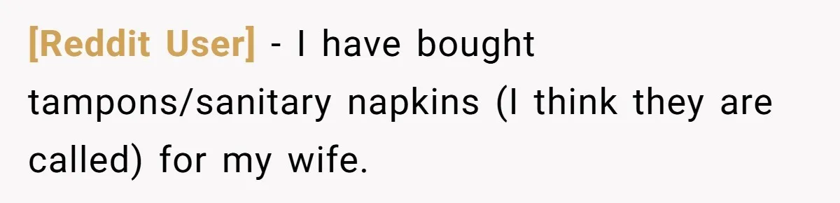 [Reddit User] − I have bought tampons/sanitary napkins (I think they are called) for my wife.