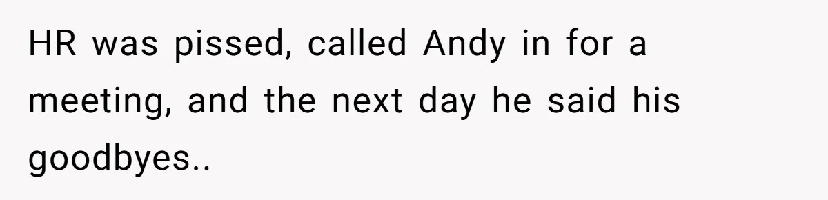 HR was pissed, called Andy in for a meeting, and the next day he said his goodbyes.. ​