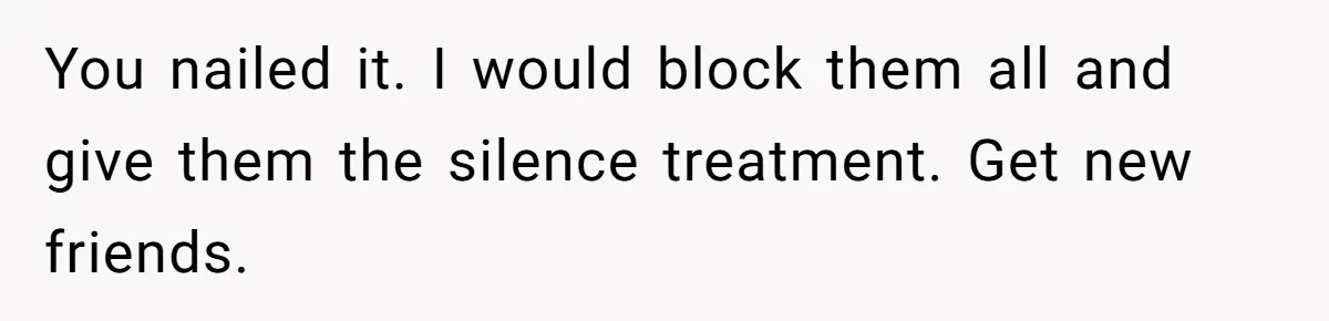 You nailed it. I would block them all and give them the silence treatment. Get new friends.
